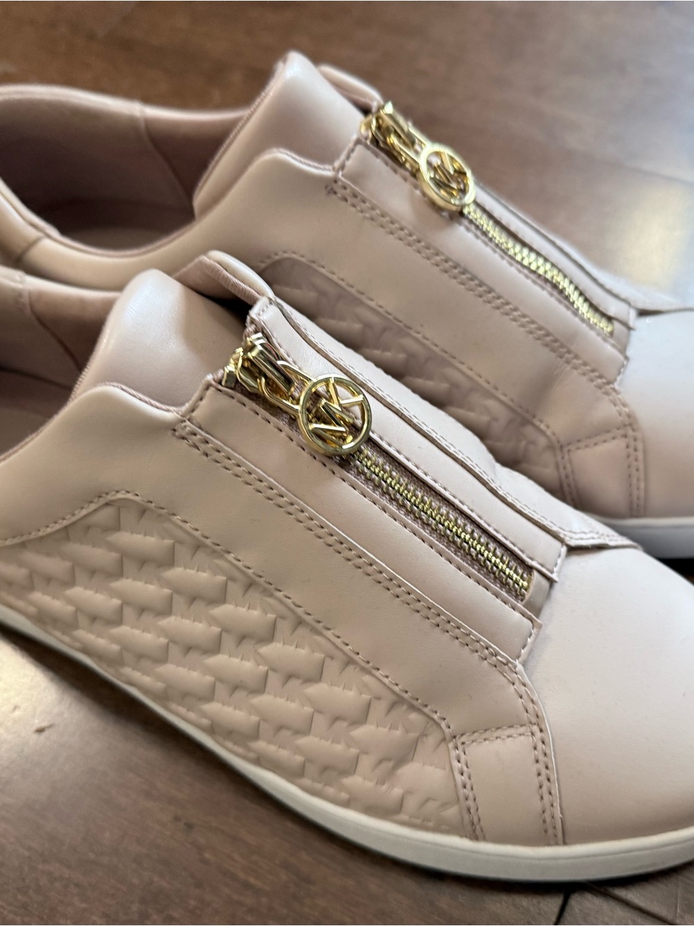 Michael Kors Blush Slip-On Sneakers with Gold Zipper Trim